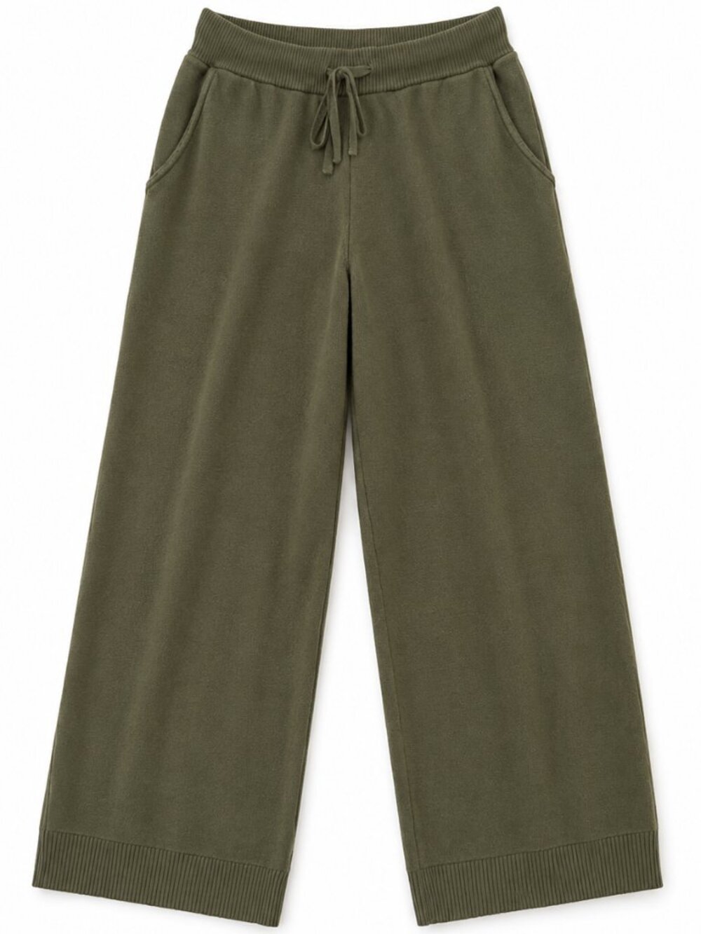 BANANA REPUBLIC Olive Green Knit Wide Leg Cropped Sweater Pants Sz XS EUC - Picture 3 of 8